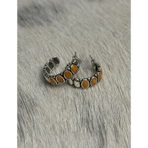 Waldeck Johnson WJ SW Sterling Silver Orange Spiny Oyster Hoop Post Earrings